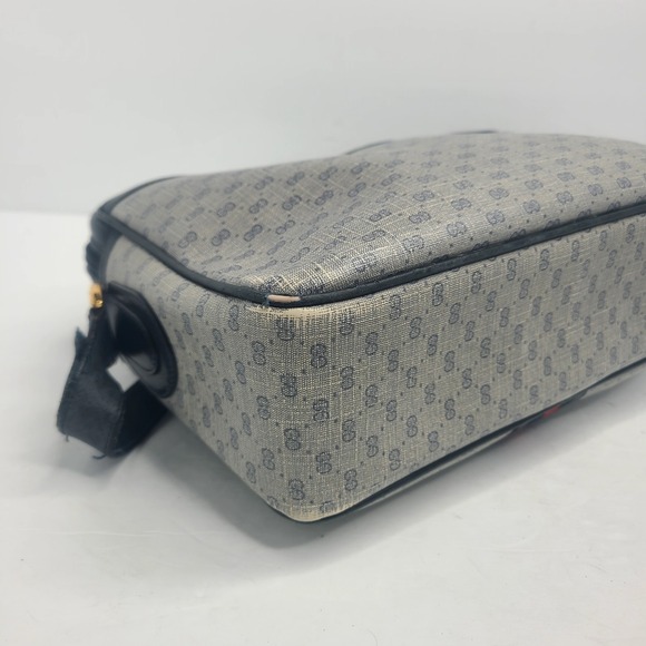 GUCCI Micro Web GG Monogram Crossbody Bag Canvas Navy Gold Vintage Italy - Picture 8 of 16